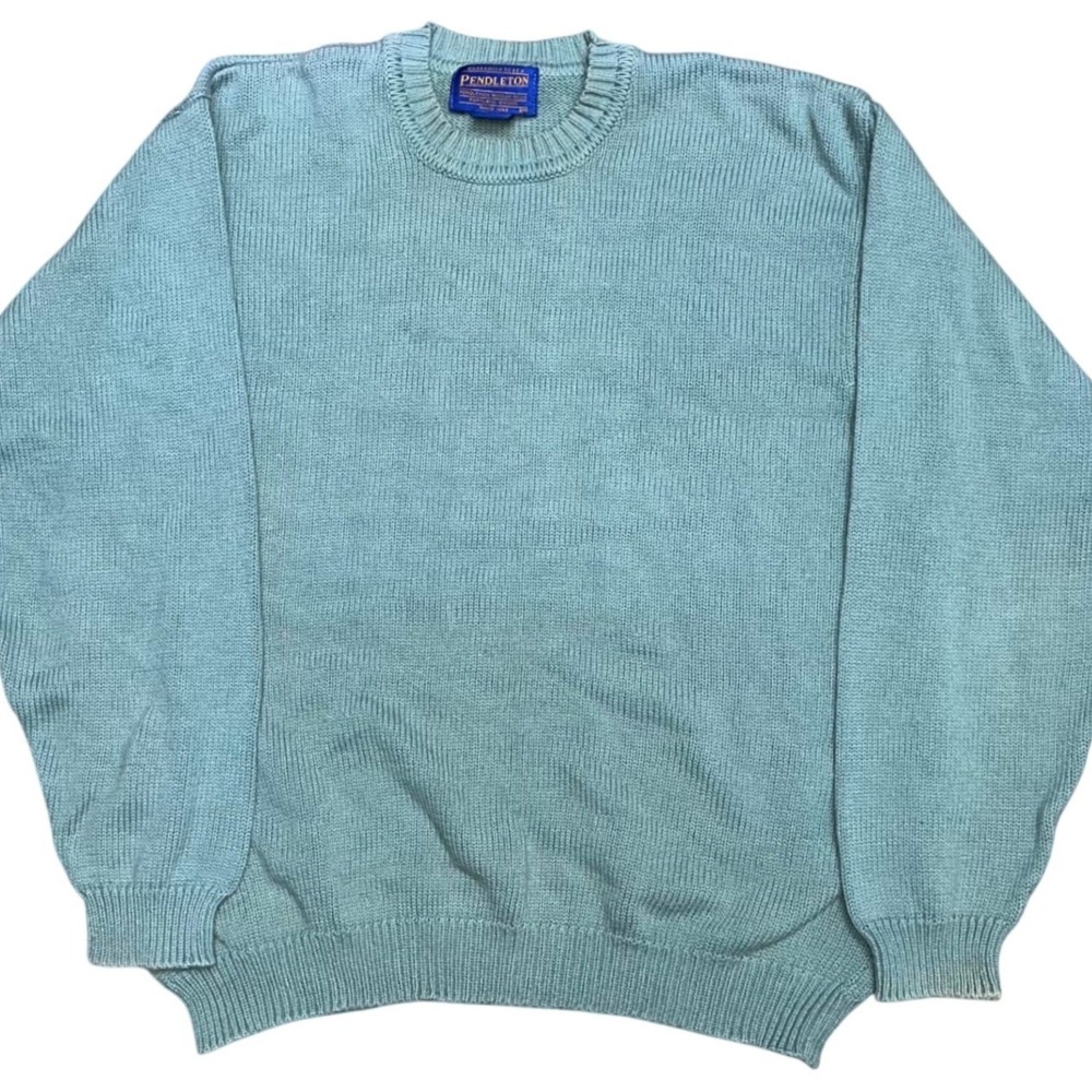 Vintage 90s Pendleton |‎ Crew Neck Sweater | M | Mint Green Cotton Long Sleeve